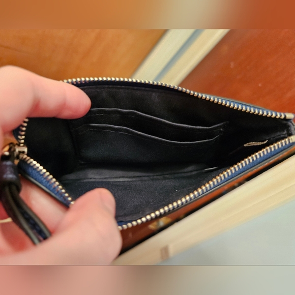 Coach Metallic Blue Corner Zip Wristlet
